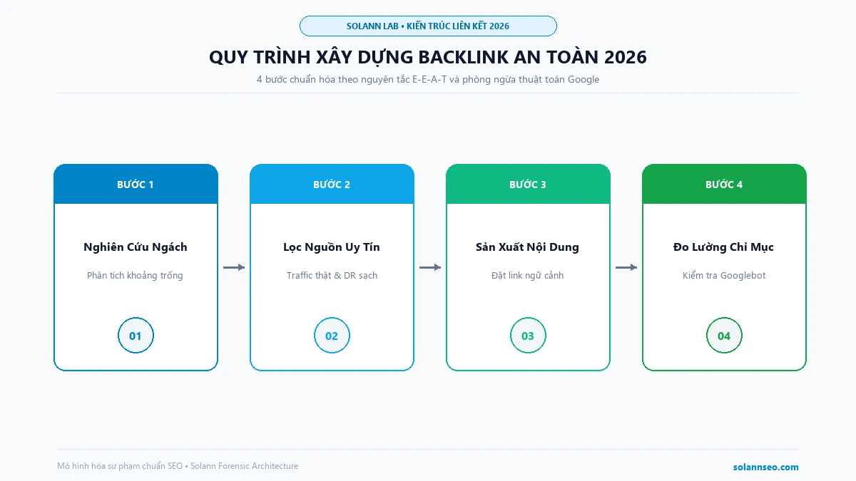 Quy trình 4 bước xây dựng backlink an toàn chuẩn SEO 2026