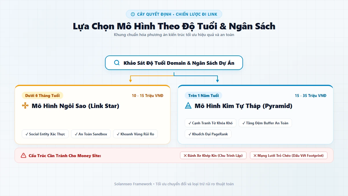Cây quyết định lựa chọn mô hình backlink theo độ tuổi domain và ngân sách dự án