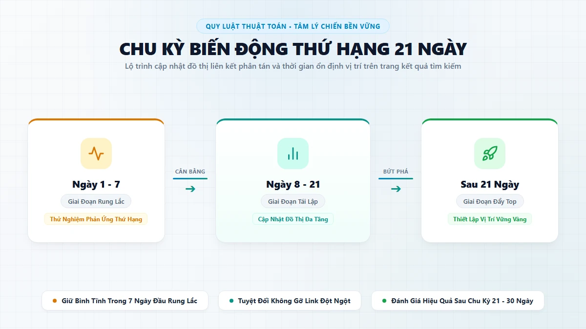 Chu kỳ biến động Google Dance 21 ngày và độ trễ cập nhật đồ thị liên kết