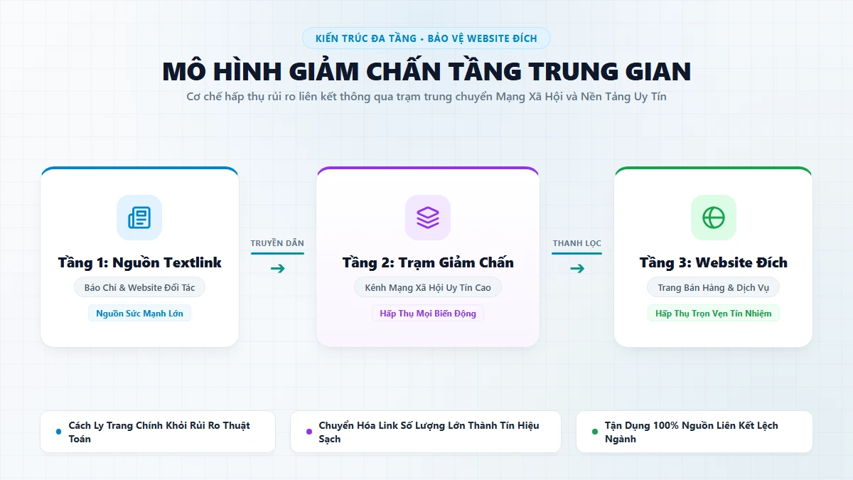 Mô hình giảm chấn Social Entity Link Absorber bảo vệ Money Site an toàn tuyệt đối