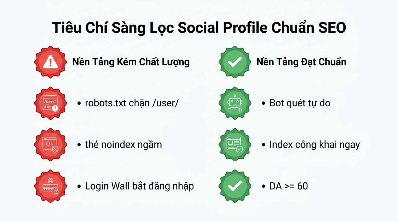 Tiêu chí sàng lọc loại bỏ nền tảng Social kém chất lượng chuẩn SEO