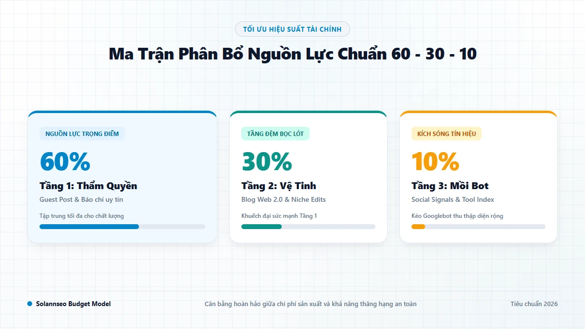 Ma trận phân bổ nguồn lực 60-30-10 cho hệ thống backlink đa tầng