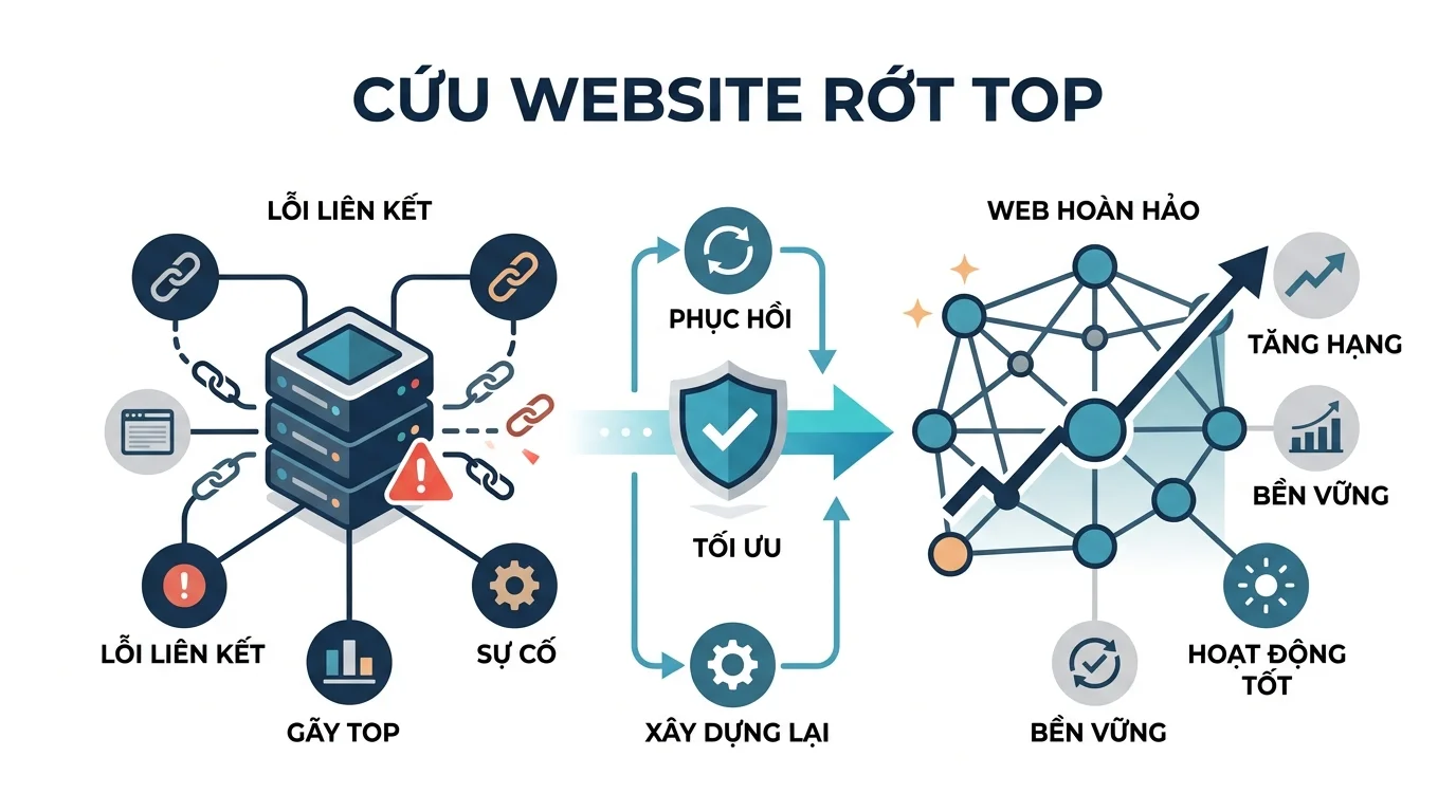 Sơ đồ cứu website rớt top khi gỡ textlink phục hồi dòng chảy PageRank và Link Equity Inflow