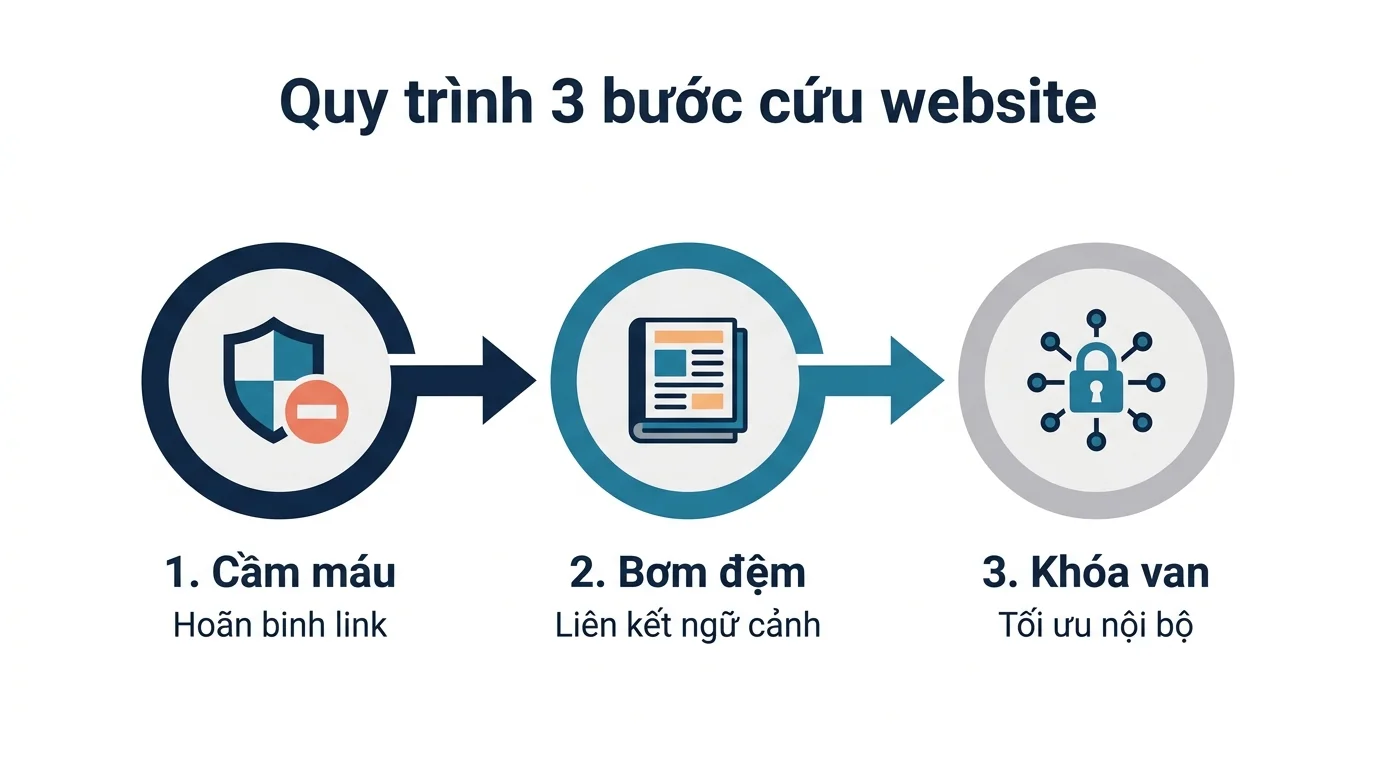Quy trình 3 bước cứu website rớt top khi gỡ textlink gồm Contextual Cushioning Strategy