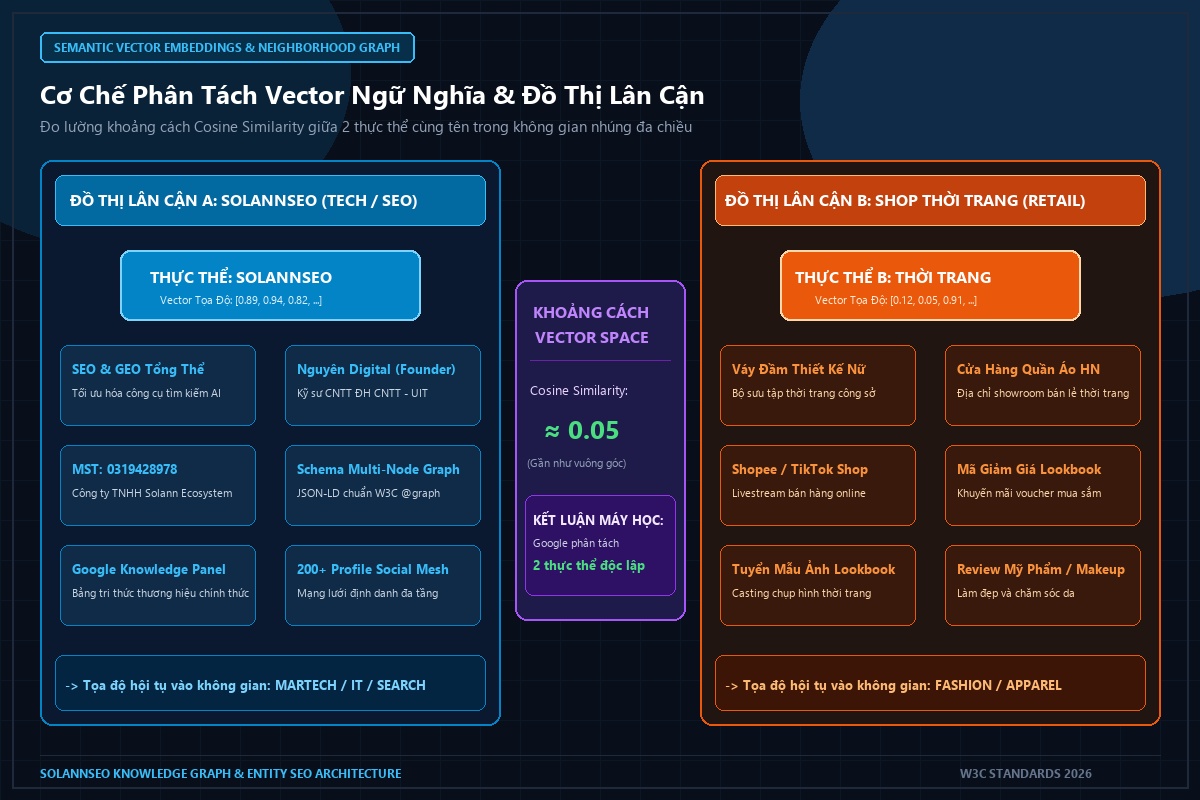 Sơ đồ đo lường khoảng cách Cosine Similarity giữa các vector thực thể