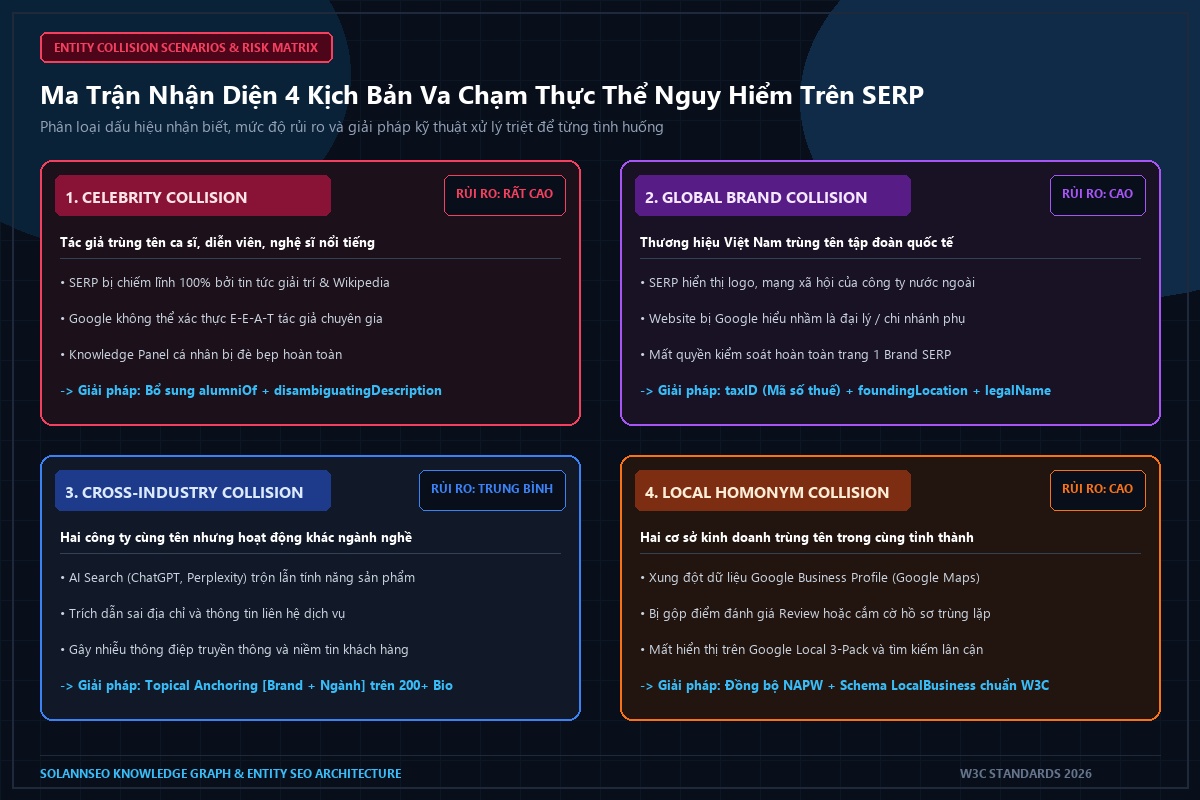 Bảng ma trận 4 kịch bản va chạm thực thể nguy hiểm trên SERP