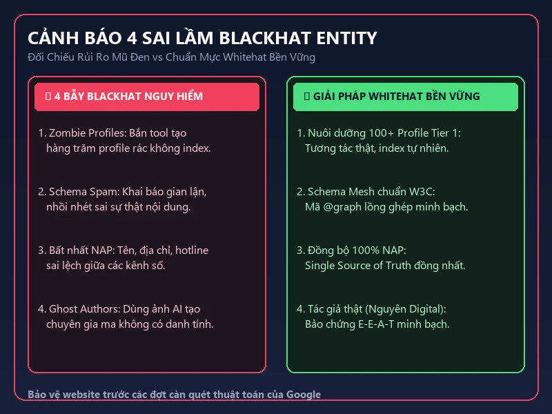 Cảnh báo 4 sai lầm nguy hiểm khi làm Entity SEO mũ đen và giải pháp Whitehat bền vững