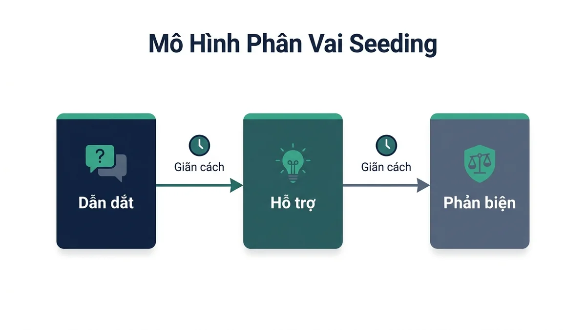 Mô hình kịch bản phân vai 3 lớp Lead Support Contrast và pacing thời gian seeding