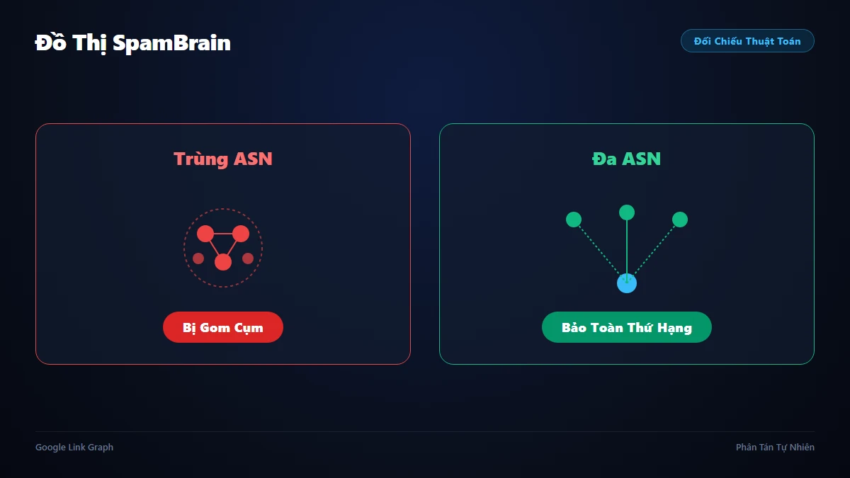 Cơ chế phân cụm đồ thị liên kết Google SpamBrain AI dựa trên số hiệu ASN và Datacenter