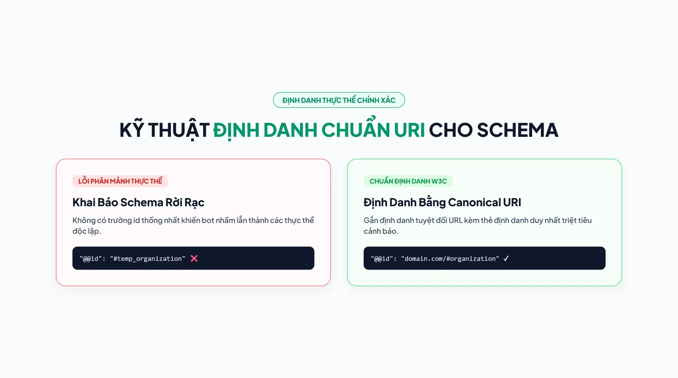 Kỹ thuật định danh id chuẩn URI triệt tiêu lỗi Entity Disambiguation trên Schema Validator