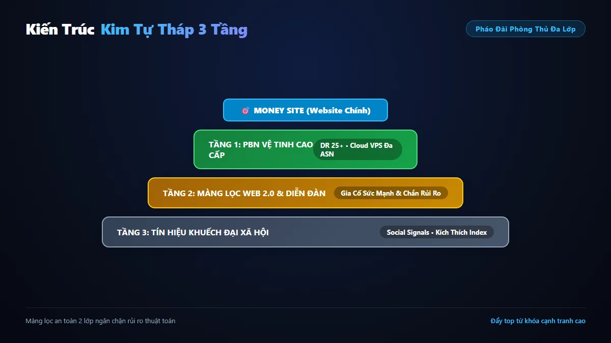 Sơ đồ kiến trúc kim tự tháp 3 tầng 3-Tier Link Pyramid đẩy top bền vững