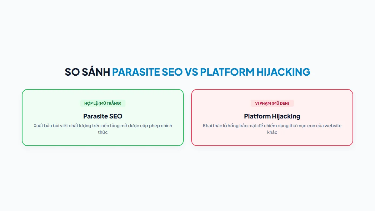 So Sánh Parasite SEO vs Platform Hijacking: Sự Khác Biệt Giữa White-Hat & Black-Hat 2026