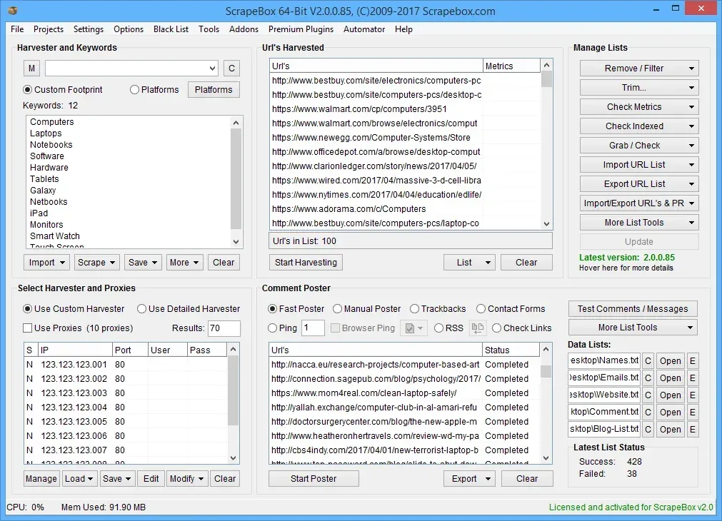 Scrapebox Interface