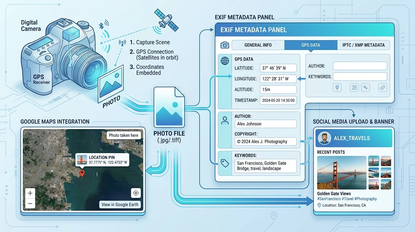 Quy trình nhúng tọa độ GPS và thiết lập các trường EXIF metadata chuẩn Entity SEO
