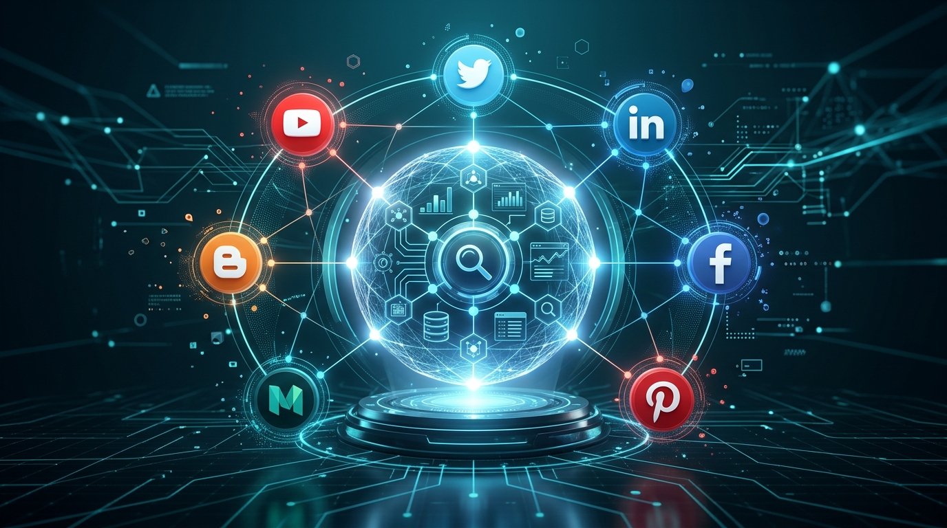 Sơ đồ tổng thể mạng nhện Social Link Wheel kết nối Money Site Solannseo