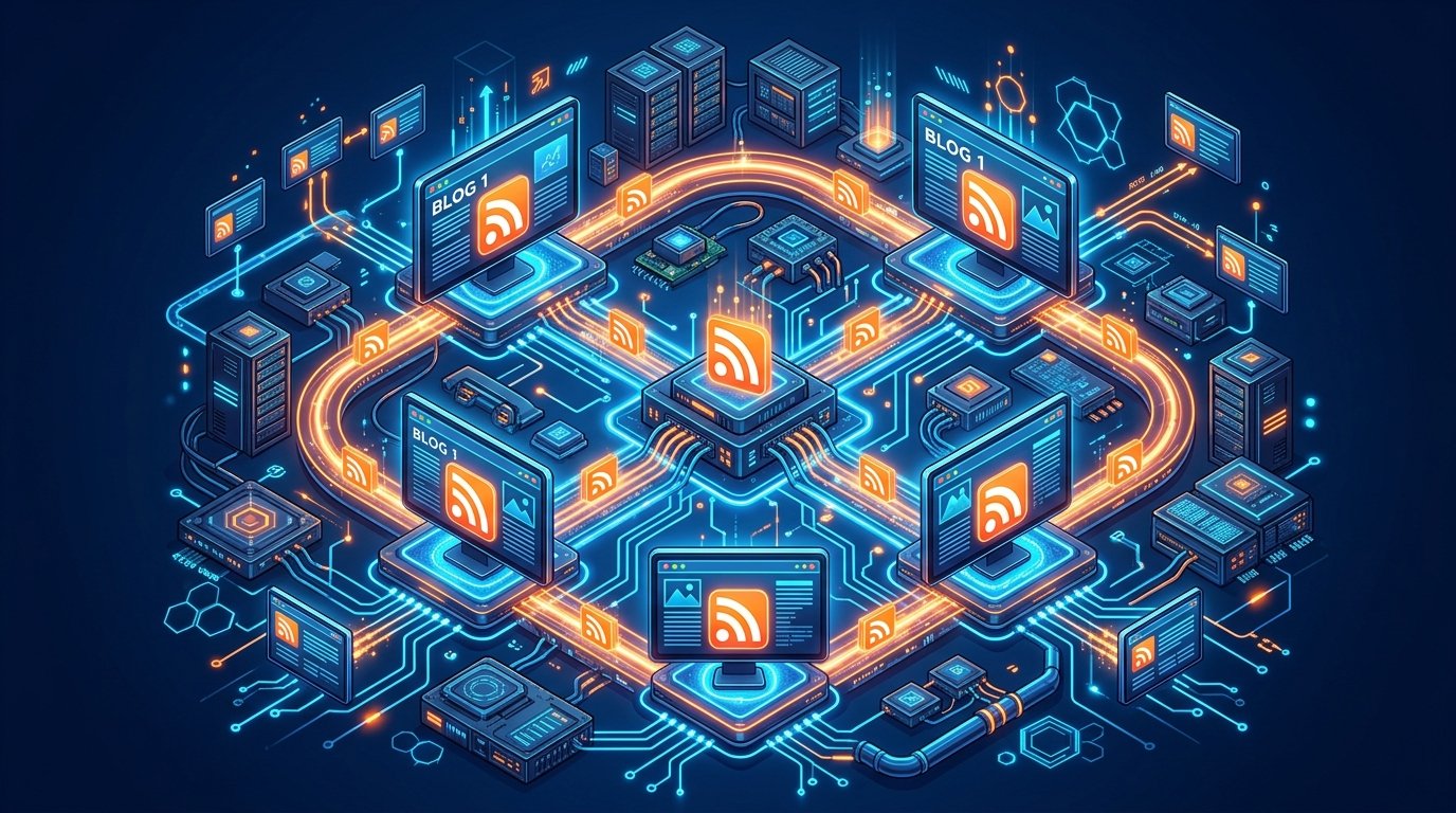 Sơ đồ luân chuyển dòng chảy RSS Feed Trust Flow Loop tự động giữa các Web 2.0