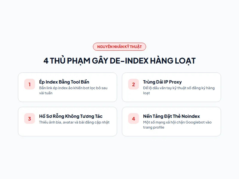 Checklist 4 nguyên nhân kỹ thuật cốt lõi khiến hệ thống hồ sơ mạng xã hội bị rớt chỉ mục