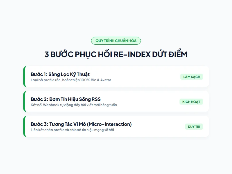 Quy trình 3 bước phục hồi re-index Social Entity dứt điểm: Triage, Micro-Interaction và Re-crawl API