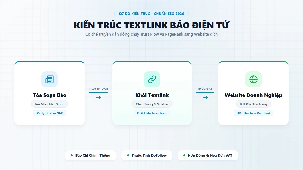 Sơ đồ tổng quan Textlink Báo phân biệt liên kết chân trang và bài PR