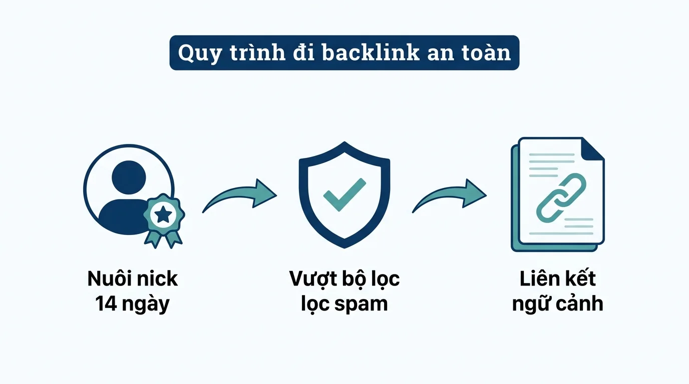 Hướng dẫn cách đi backlink diễn đàn an toàn quy tắc warm-up 14 ngày vượt bộ lọc spam Solannseo