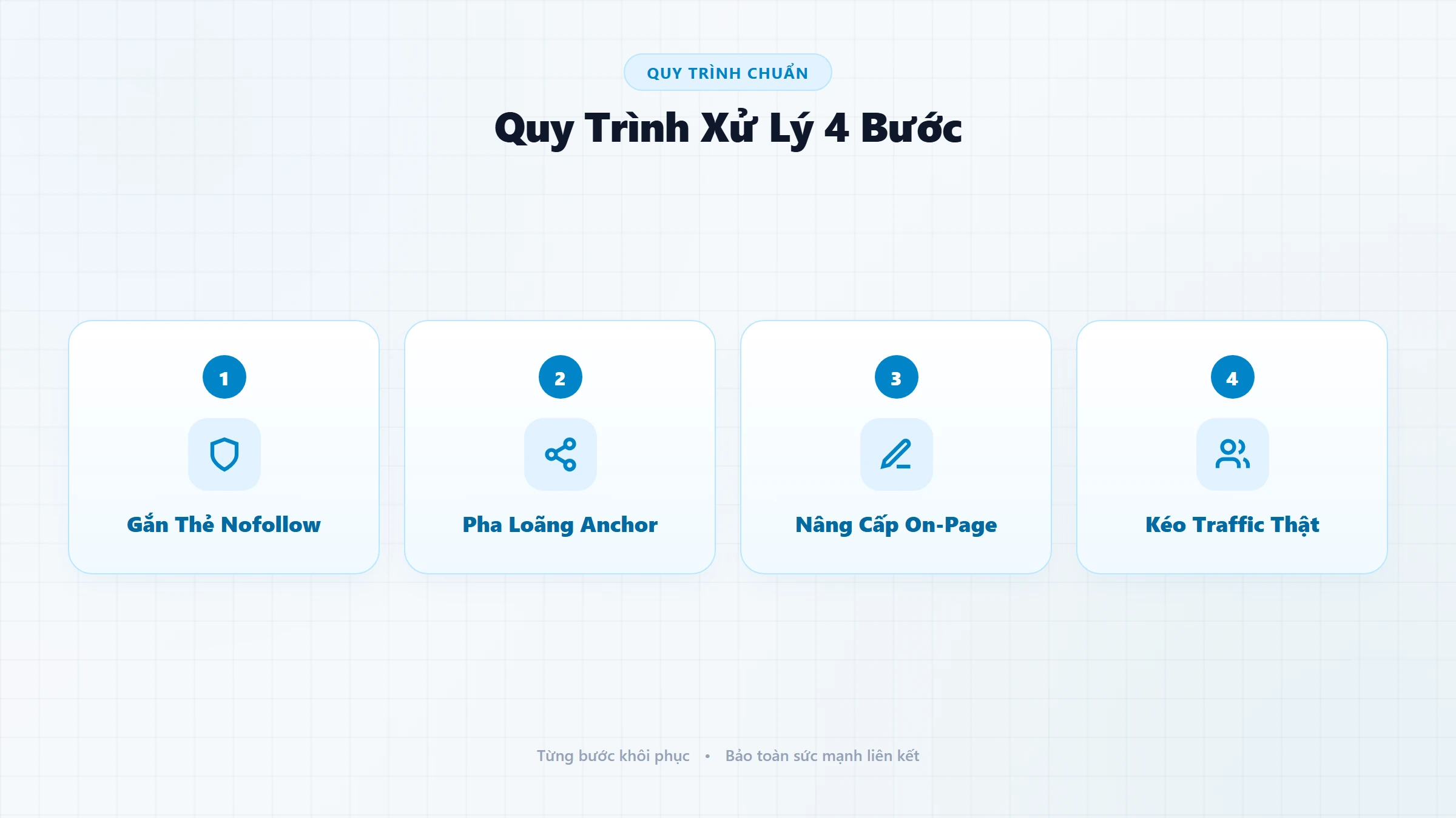 Quy trình xử lý 4 bước: Gắn thẻ rel=nofollow, cân bằng anchor text, nâng cấp On-page và kéo traffic thật