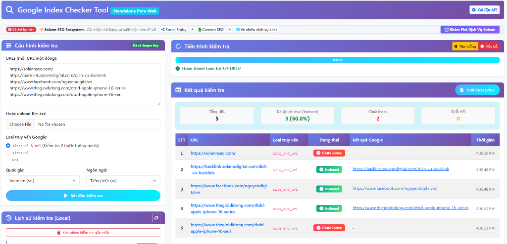Google Index Checker Tool Pure Web UI Preview