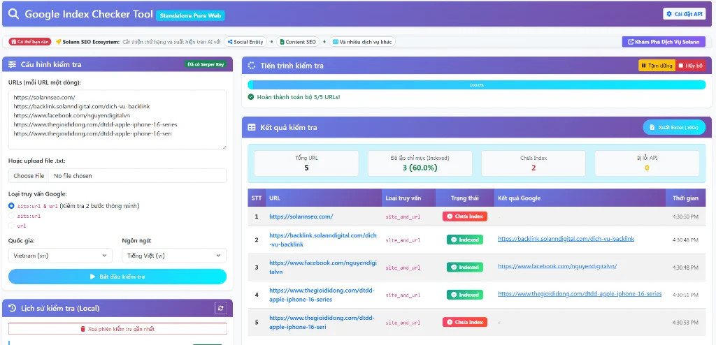 Google Index Checker Tool Pure Web UI Preview