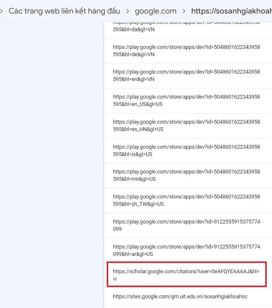 Backlink về Google Search Console