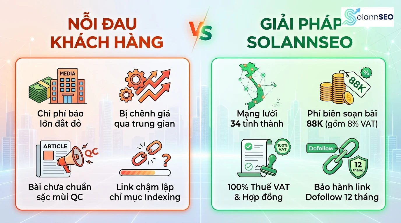 Infographic So sánh nỗi đau khách hàng vs Giải pháp Solannseo