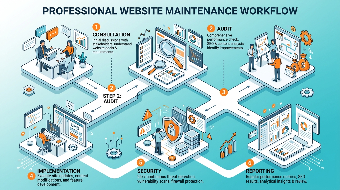 Quy trình 4 trụ cột chăm sóc website chuyên nghiệp tại Solannseo